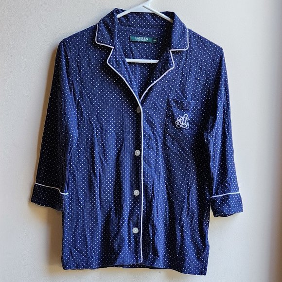 Lauren Ralph Lauren Navy/White Polka Dot Pajama Button Down Shirt Size XS - Picture 8 of 16